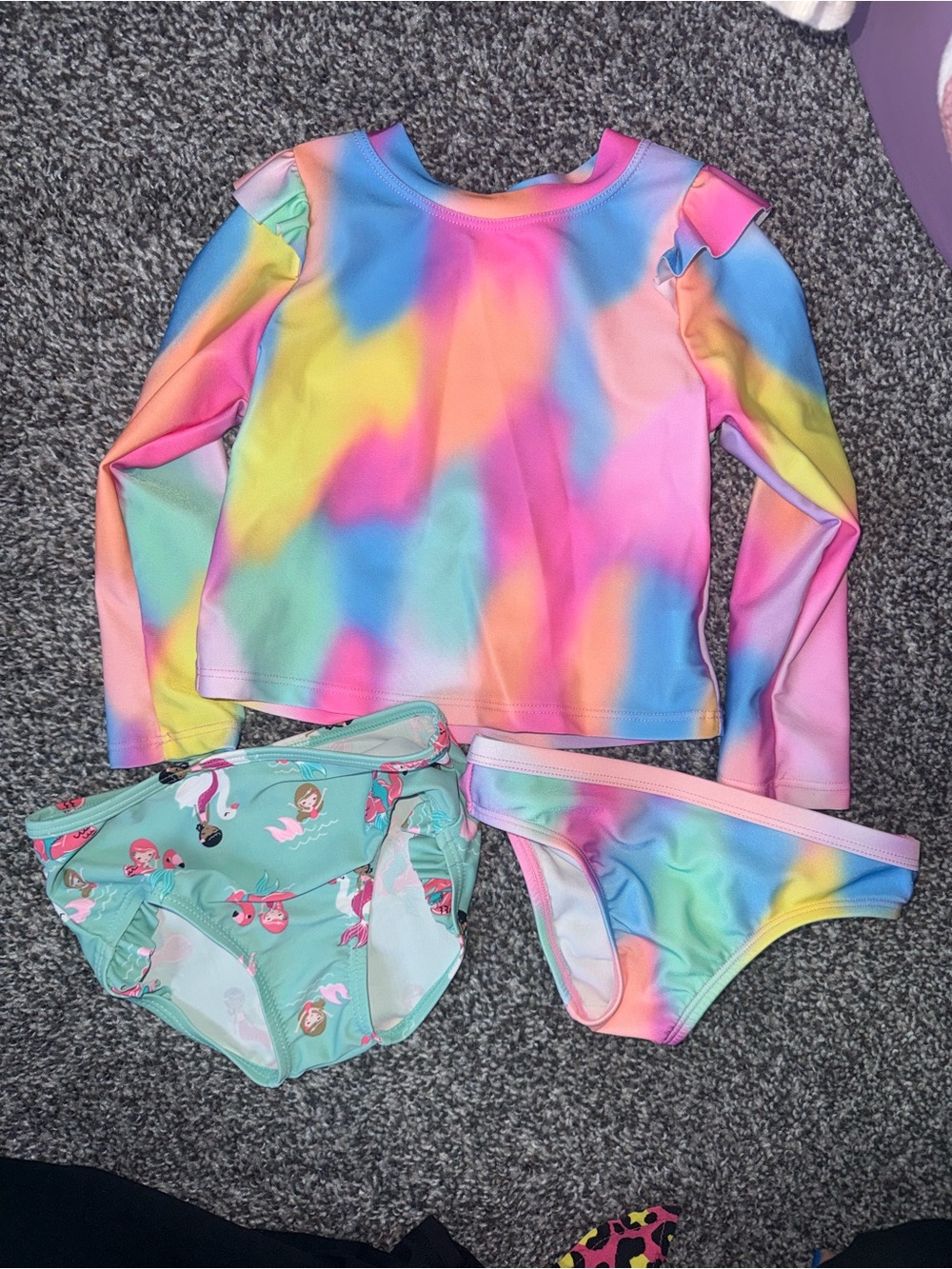 Kids Long Sleeve Rainbow Tie-Dye Swim Set - Pink Blue Yellow